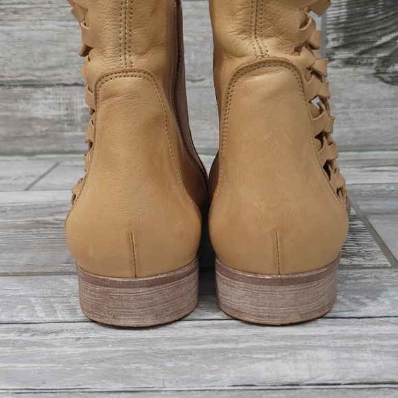 BASKE California "Cactus" Leather Woven Lattice Pattern Zip-Up Ankle Boots - Picture 8 of 16